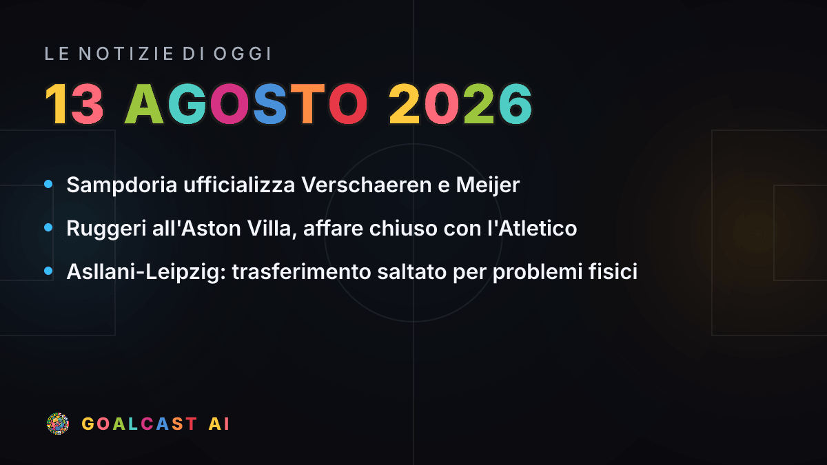 Le notizie di calcio del giovedì 13 agosto 2026 in pillole