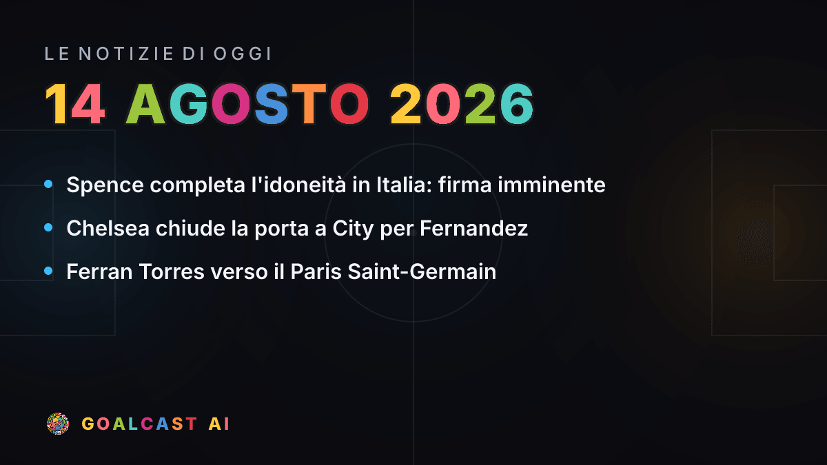 Le notizie di calcio del venerdì 14 agosto 2026 in pillole