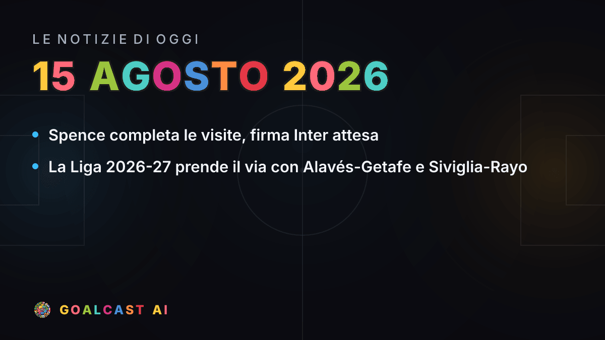 Le notizie di calcio del sabato 15 agosto 2026 in pillole