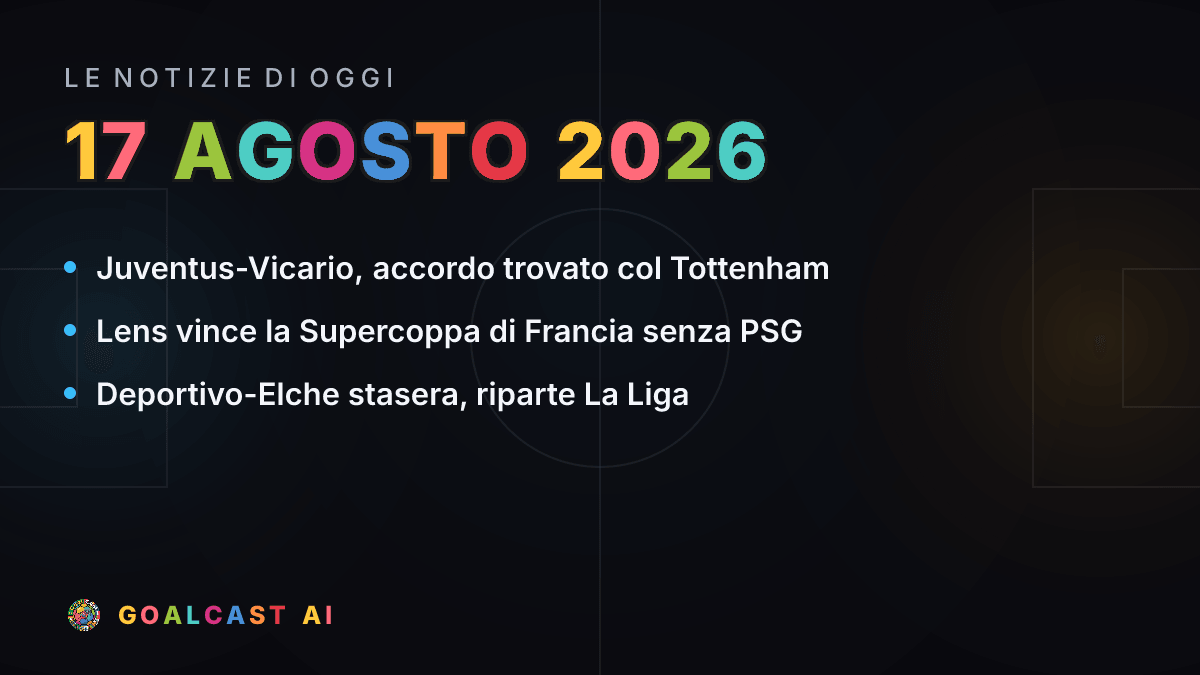 Le notizie di calcio del lunedì 17 agosto 2026 in pillole