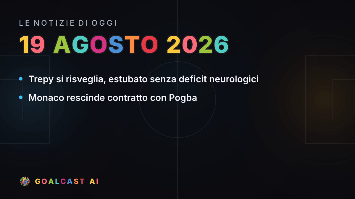 Le notizie di calcio del mercoledì 19 agosto 2026 in pillole