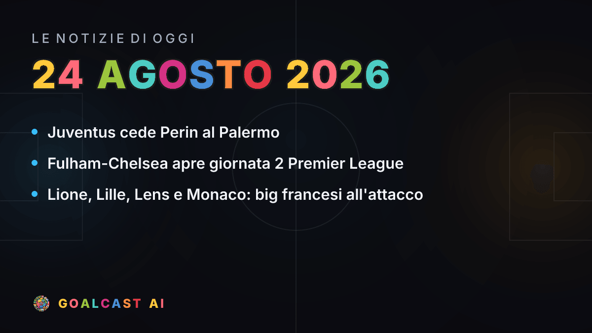 Le notizie di calcio del lunedì 24 agosto 2026 in pillole