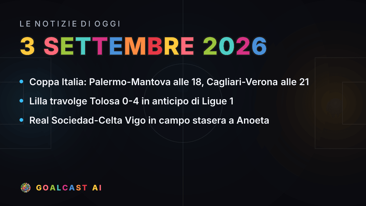 Le notizie di calcio del giovedì 3 settembre 2026 in pillole