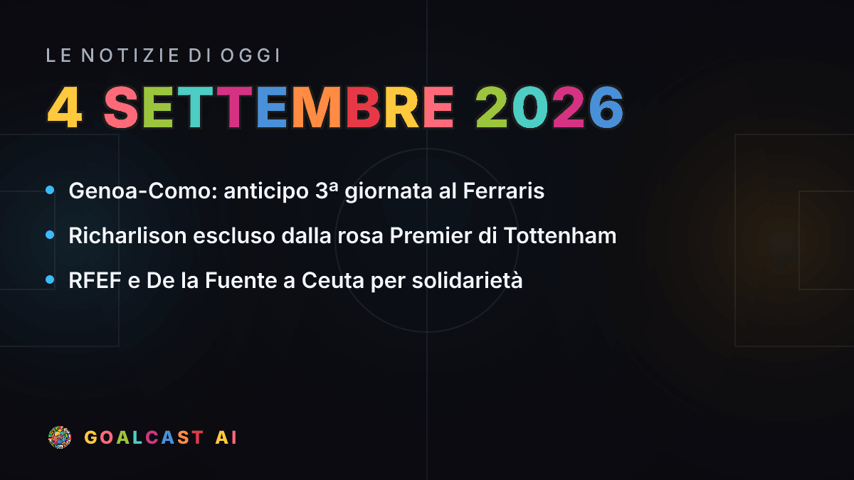 Le notizie di calcio del venerdì 4 settembre 2026 in pillole