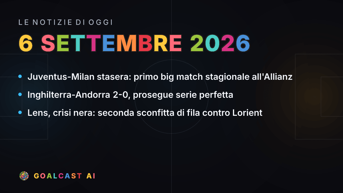 Le notizie di calcio del domenica 6 settembre 2026 in pillole