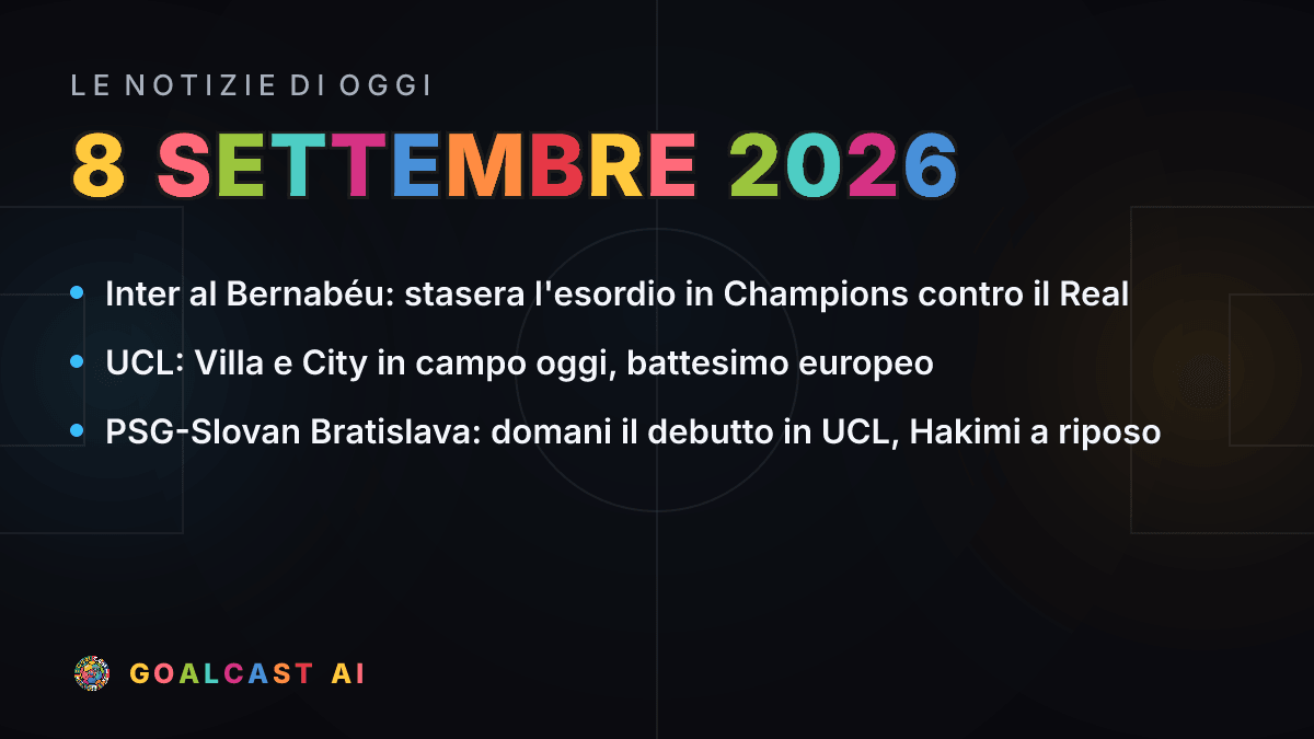Le notizie di calcio del martedì 8 settembre 2026 in pillole