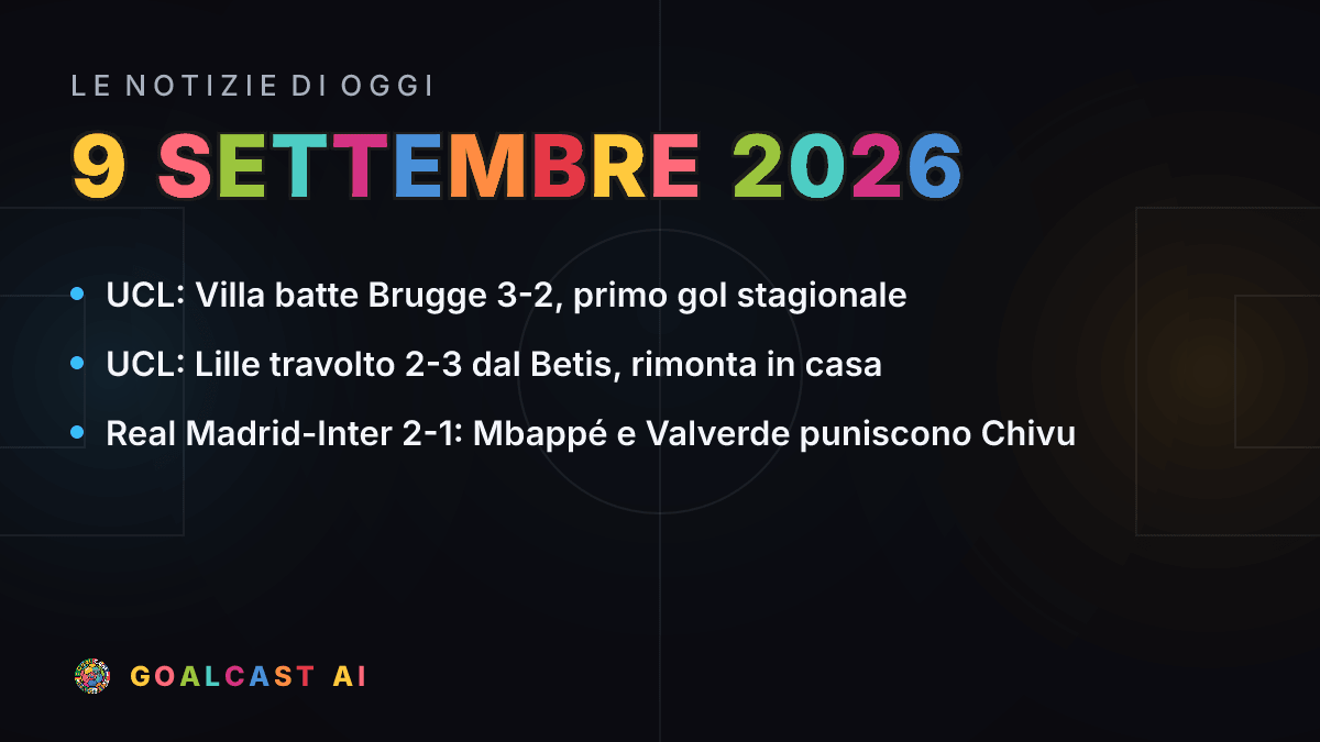 Le notizie di calcio del mercoledì 9 settembre 2026 in pillole