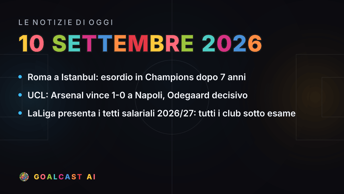 Le notizie di calcio del giovedì 10 settembre 2026 in pillole