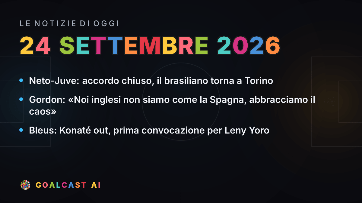 Le notizie di calcio del giovedì 24 settembre 2026 in pillole
