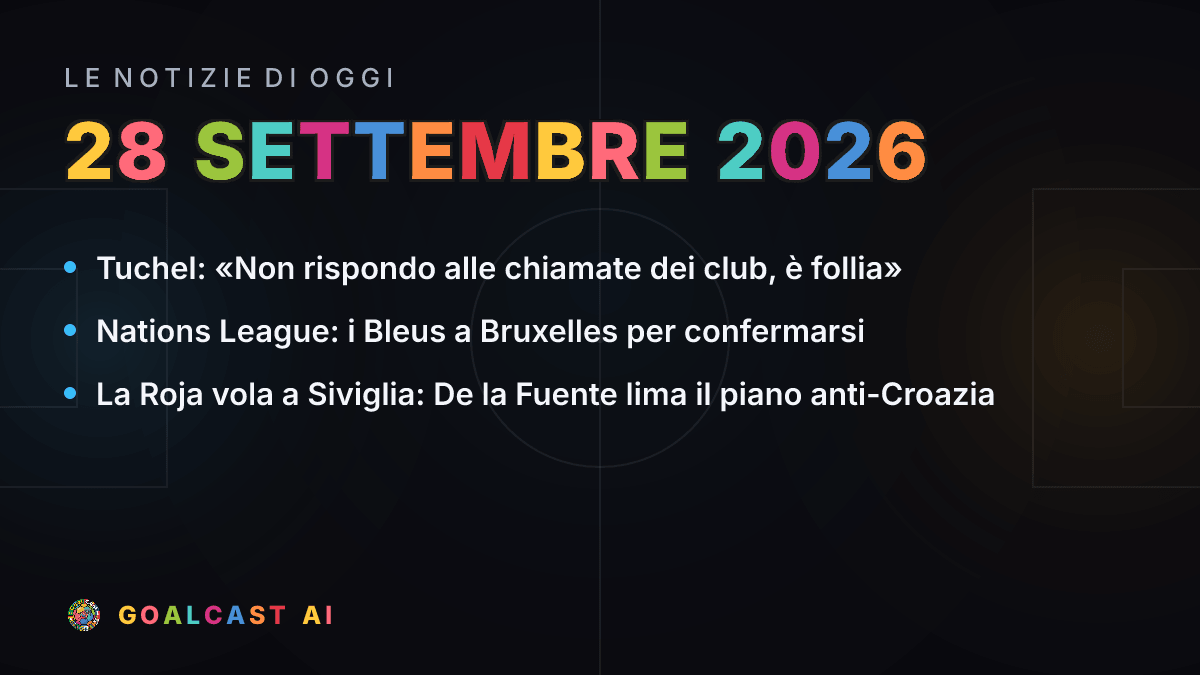 Le notizie di calcio del lunedì 28 settembre 2026 in pillole