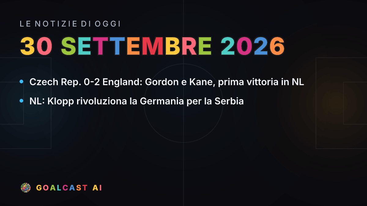 Le notizie di calcio del mercoledì 30 settembre 2026 in pillole