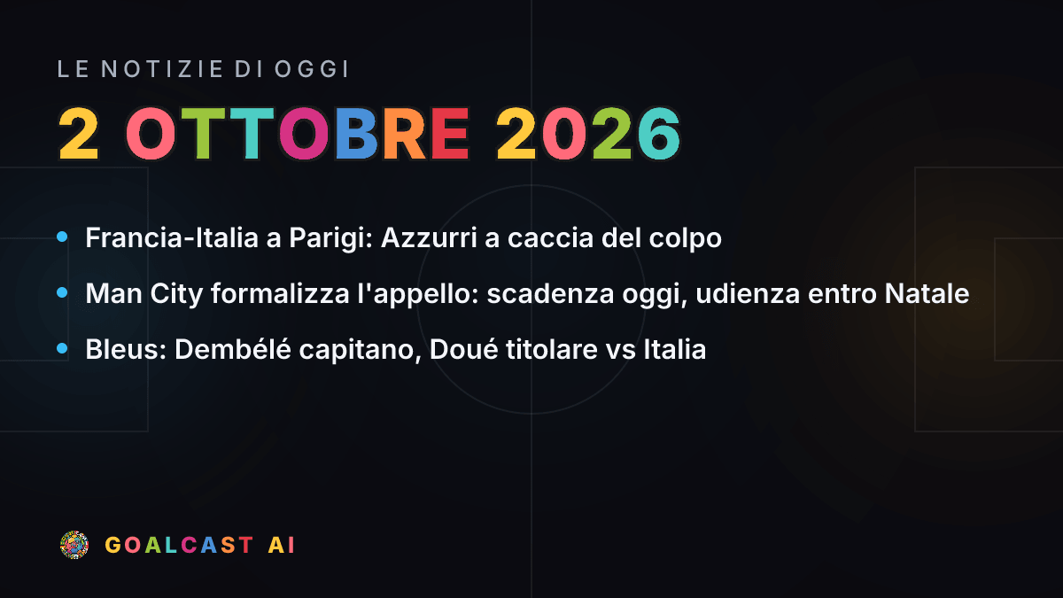 Le notizie di calcio del venerdì 2 ottobre 2026 in pillole