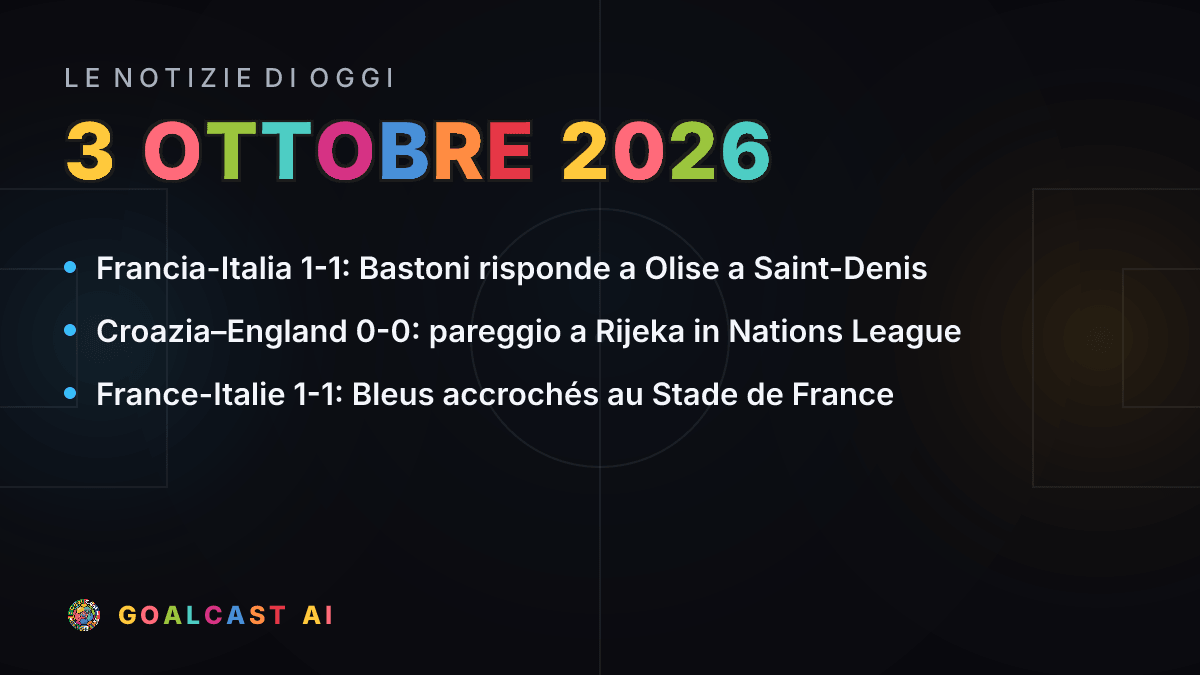 Le notizie di calcio del sabato 3 ottobre 2026 in pillole