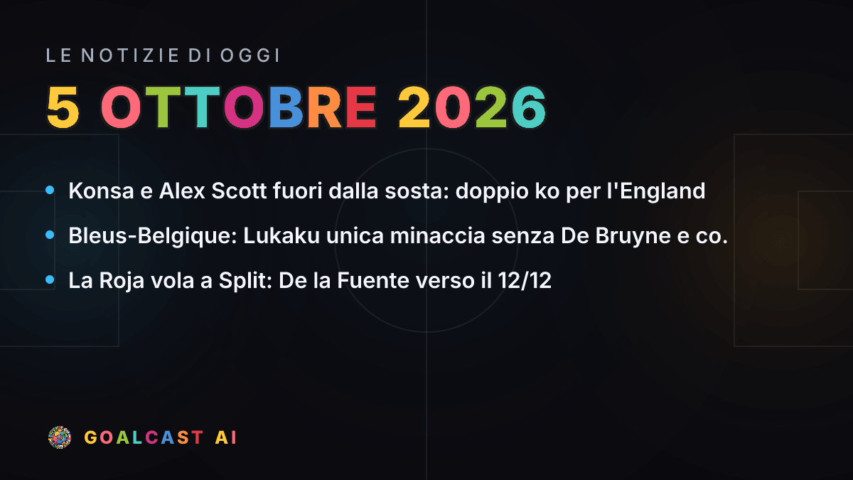 Le notizie di calcio del lunedì 5 ottobre 2026 in pillole