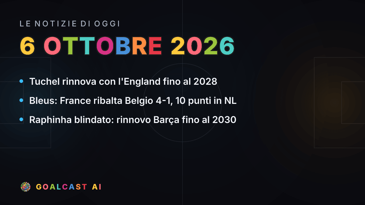 Le notizie di calcio del martedì 6 ottobre 2026 in pillole