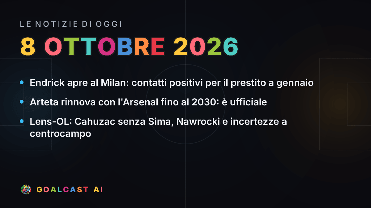Le notizie di calcio del giovedì 8 ottobre 2026 in pillole