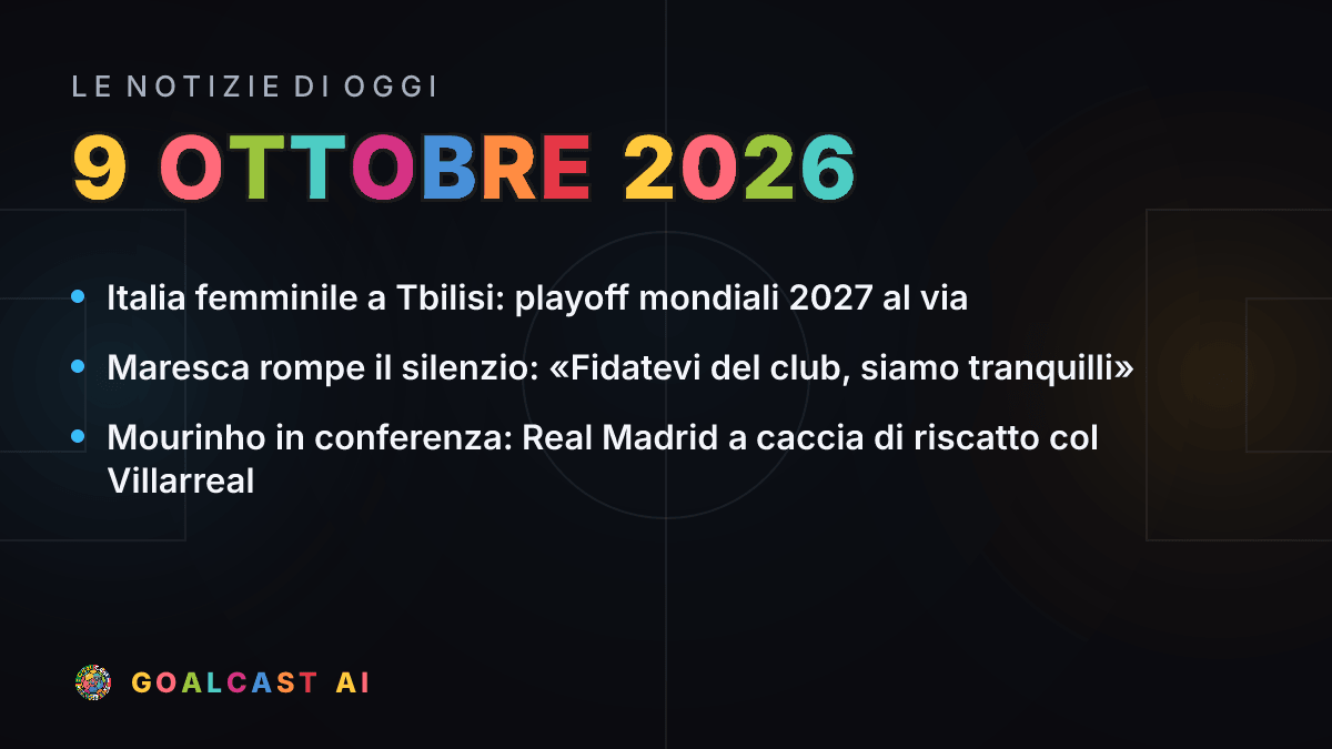 Le notizie di calcio del venerdì 9 ottobre 2026 in pillole