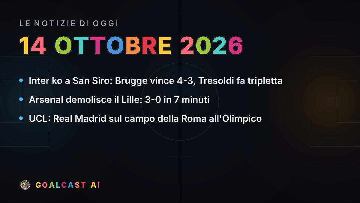 Le notizie di calcio del mercoledì 14 ottobre 2026 in pillole