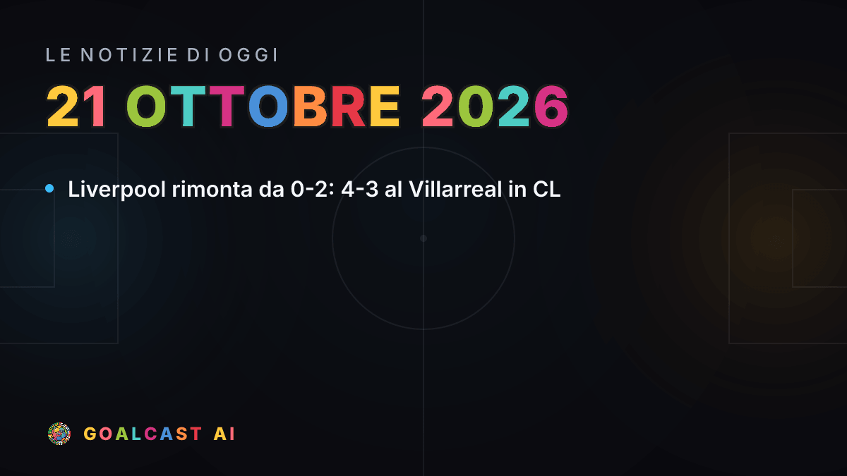 Le notizie di calcio del mercoledì 21 ottobre 2026 in pillole