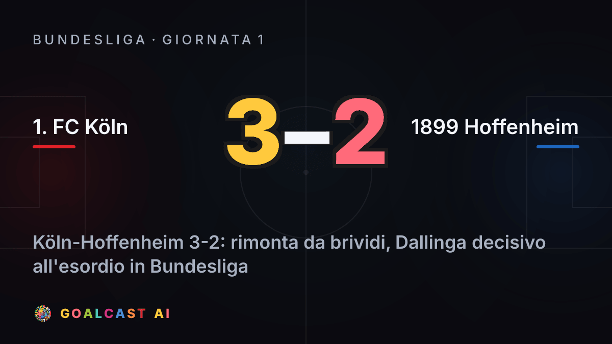 1. FC Köln 3-2 1899 Hoffenheim: la card della sintesi