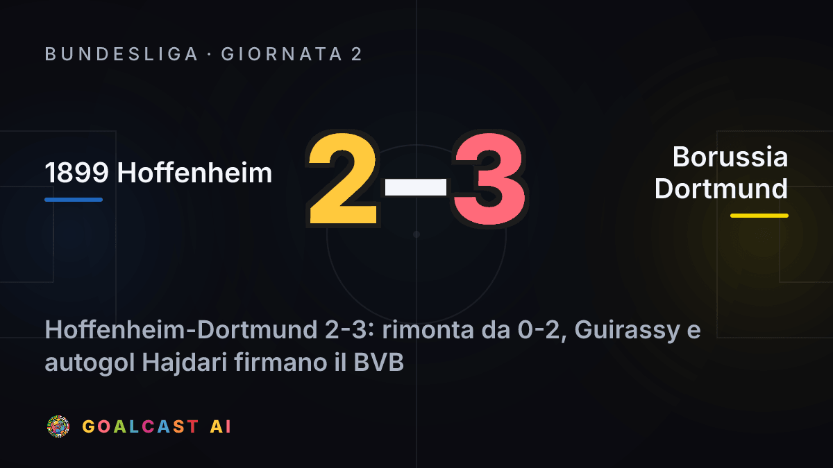 1899 Hoffenheim 2-3 Borussia Dortmund: la card della sintesi