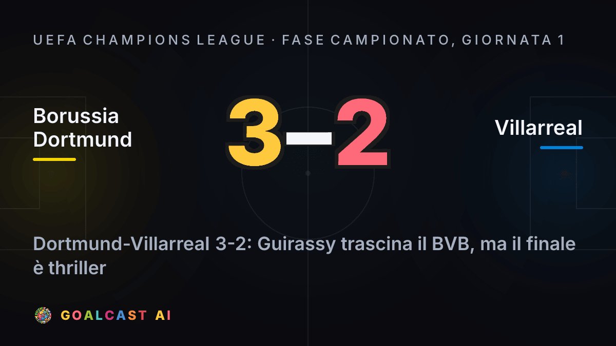 Borussia Dortmund 3-2 Villarreal: la card della sintesi