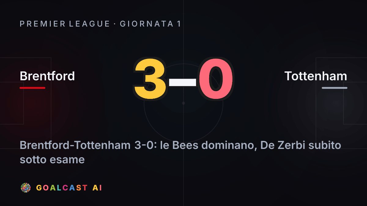 Brentford 3-0 Tottenham: la card della sintesi