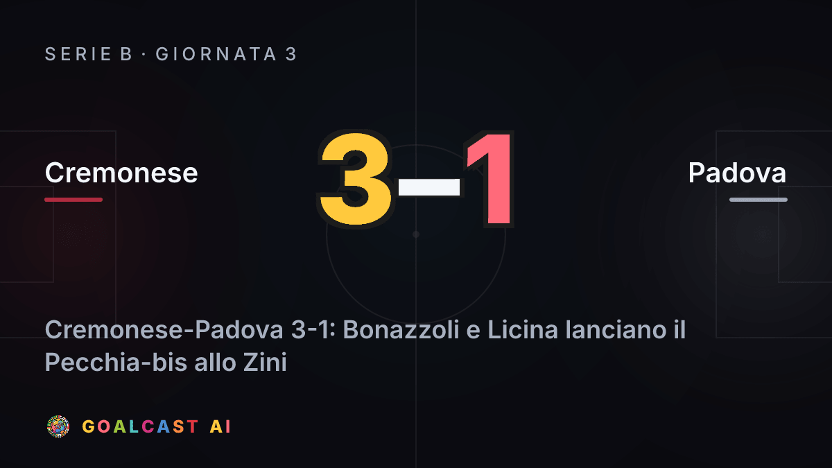 Cremonese 3-1 Padova: la card della sintesi