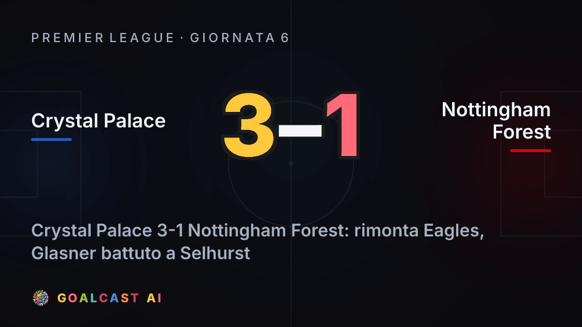 Crystal Palace - Nottingham Forest: la card della sintesi
