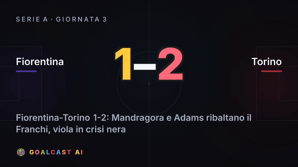 Fiorentina 1-2 Torino: la card della sintesi