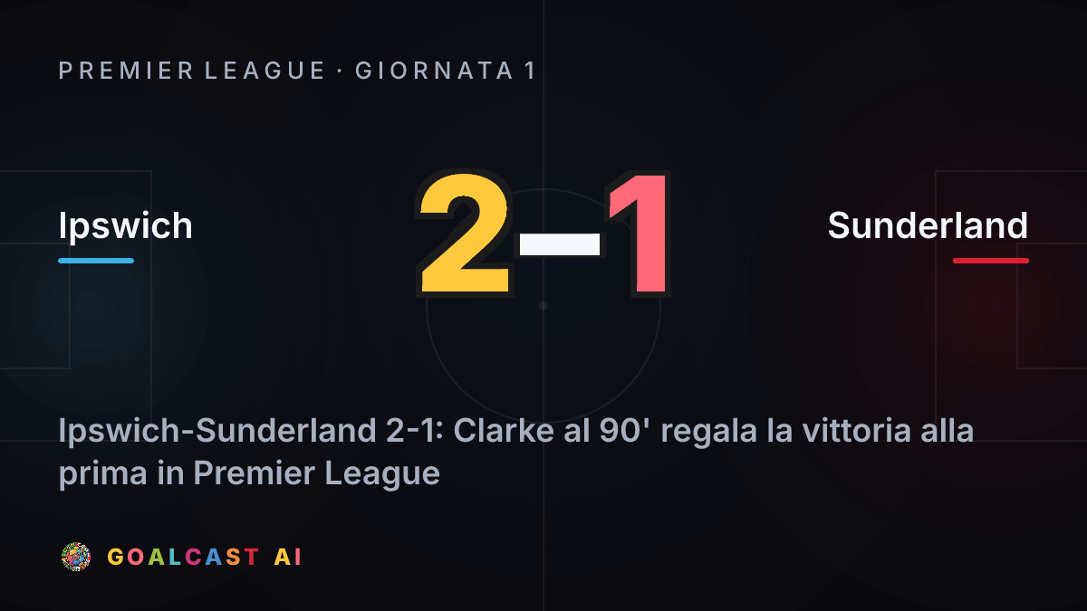 Ipswich 2-1 Sunderland: la card della sintesi