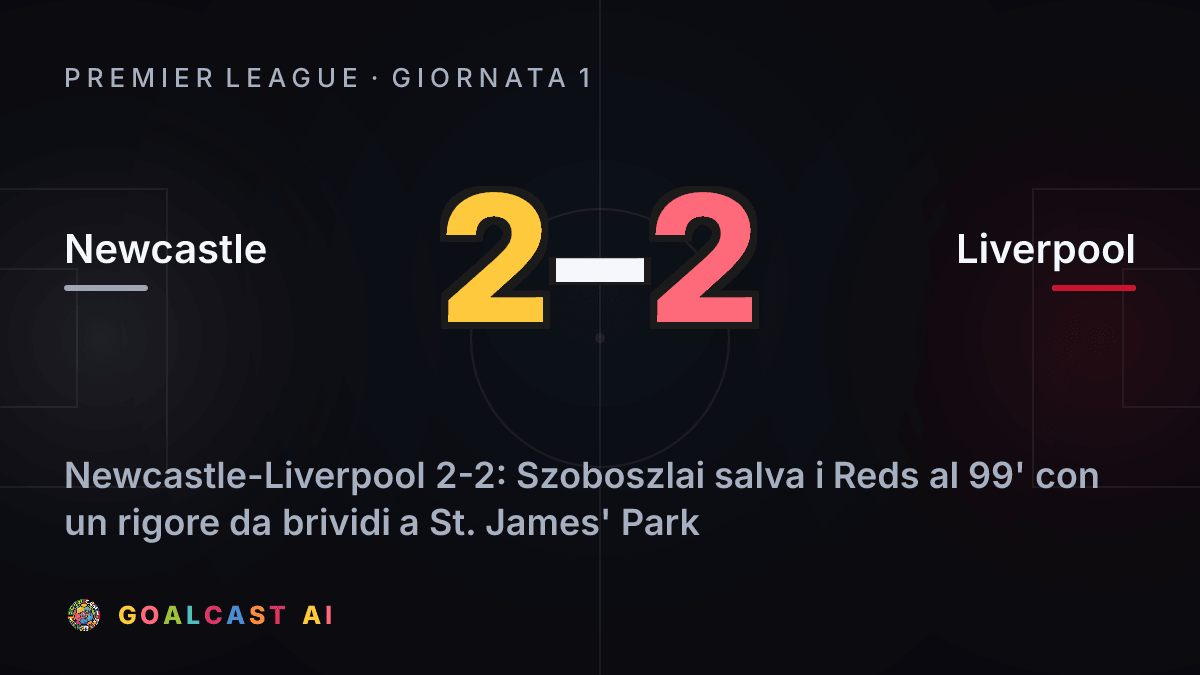 Newcastle 2-2 Liverpool: la card della sintesi