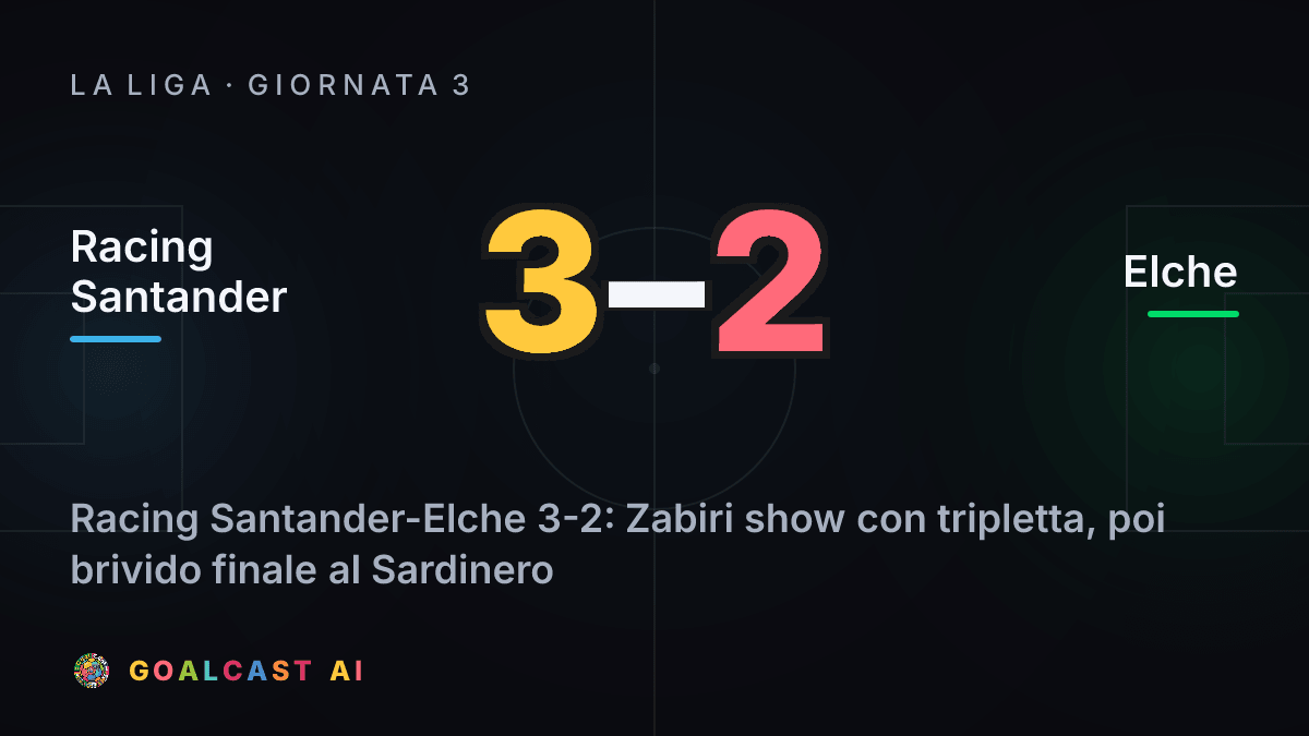 Racing Santander 3-2 Elche: la card della sintesi
