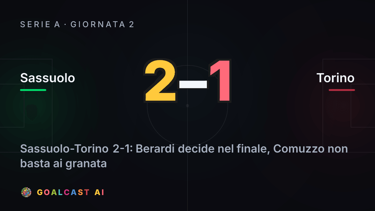 Sassuolo 2-1 Torino: la card della sintesi