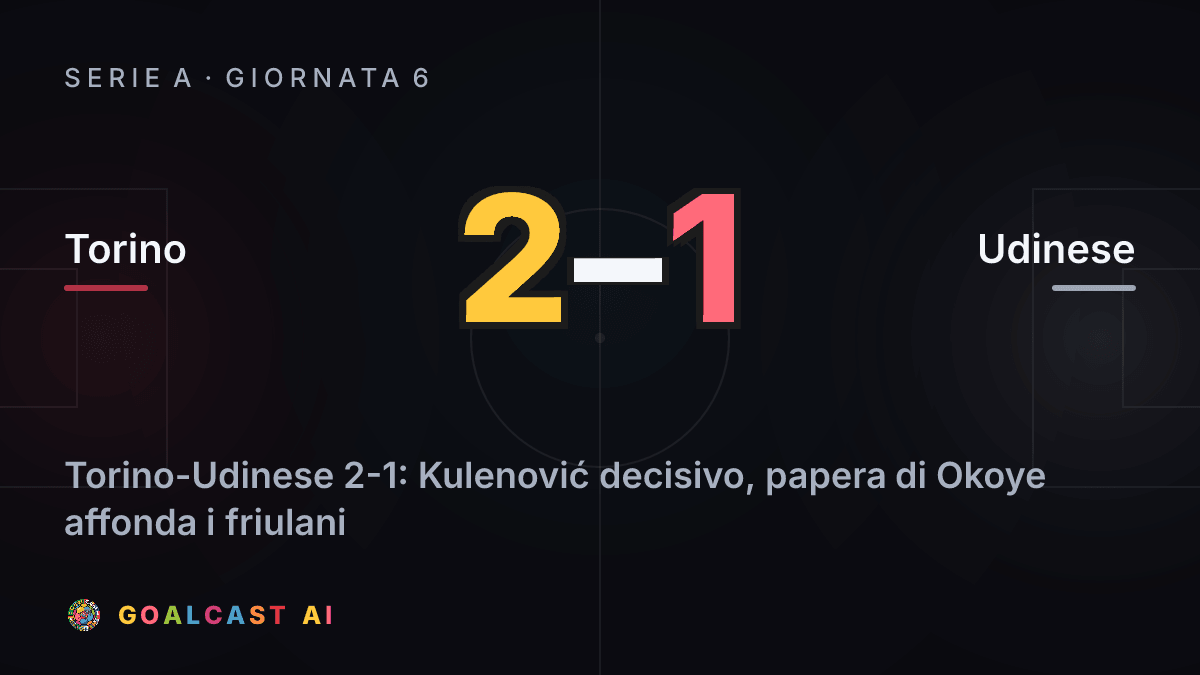 Torino - Udinese: la card della sintesi