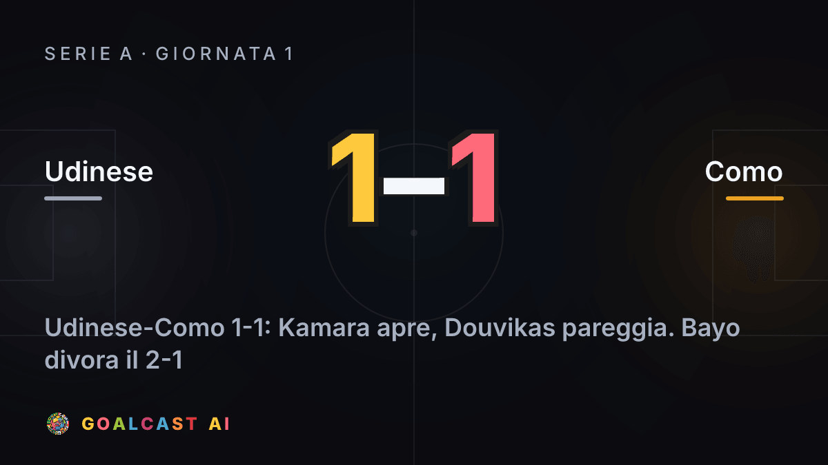Udinese 1-1 Como: la card della sintesi