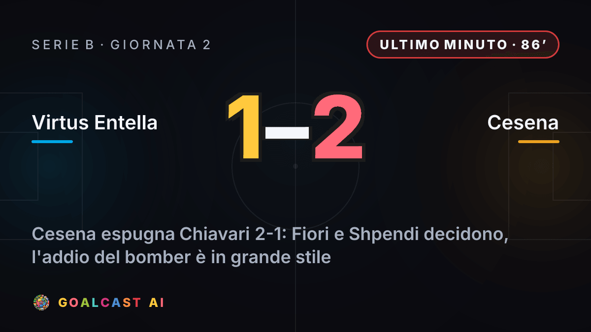 Virtus Entella 1-2 Cesena: la card della sintesi